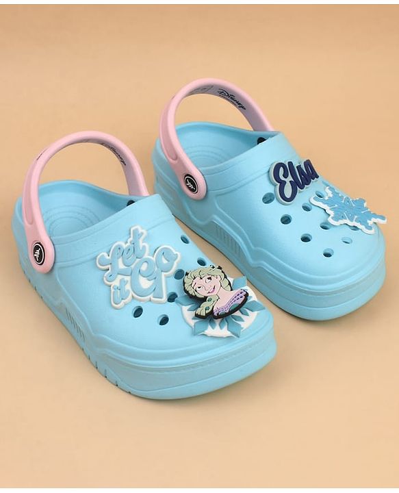 Pine Kids Lucas Back Strap Clogs With Elsa Applique - Light Blue