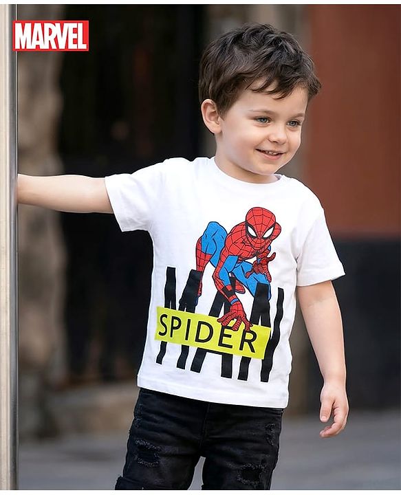 Babyhug Marvel Single Jersey Knit Half Sleeves T-Shirt with Spiderman Graphic - White