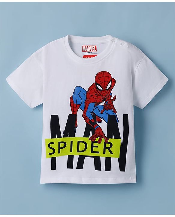 Babyhug Marvel Single Jersey Knit Half Sleeves T-Shirt with Spiderman Graphic - White