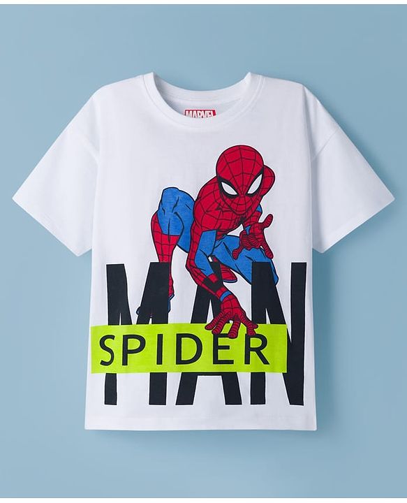 Babyhug Marvel Single Jersey Knit Half Sleeves T-Shirt with Spiderman Graphic - White