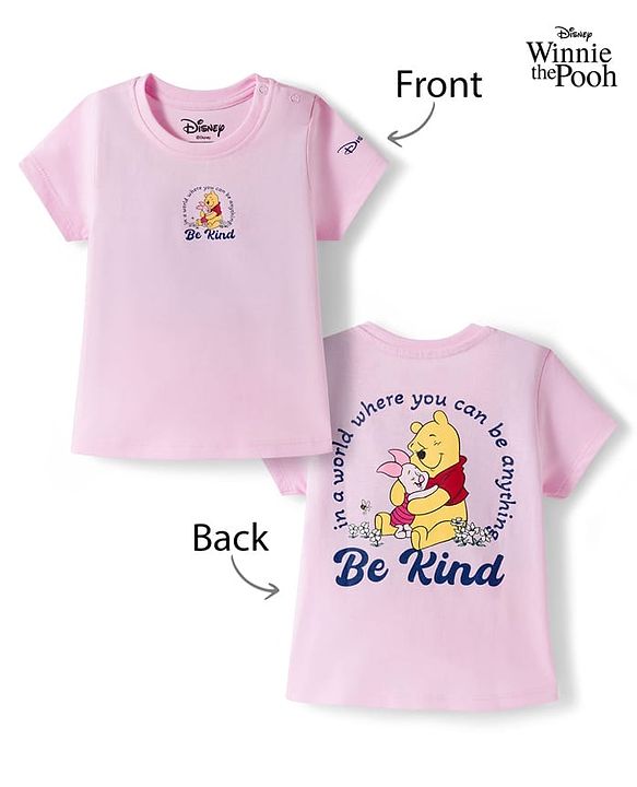Babyhug Disney 100% Cotton Knit Half Sleeves T-Shirt With Front & Back Winnie the Pooh Graphic - Pink