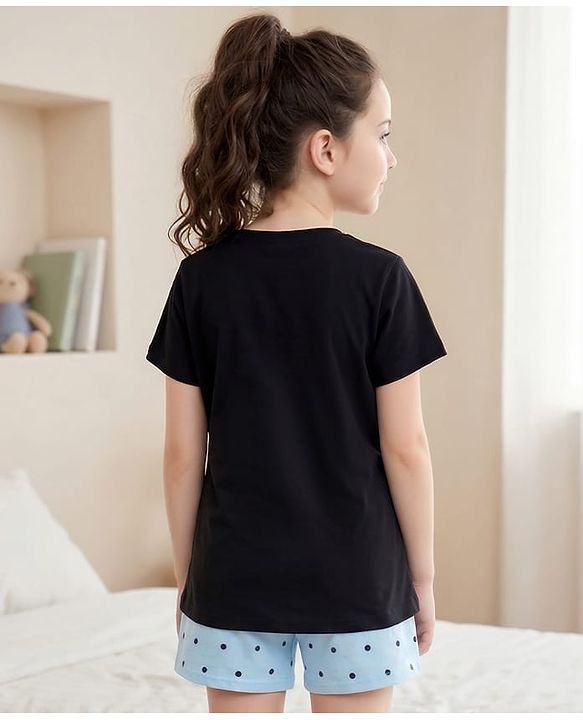 Pine Kids Disney Single Jersey Knit Half Sleeves T-Shirt & Shorts Night Suit With Marie Graphics - Blue