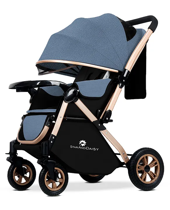 StarAndDaisy Baby Stroller Pram With Foldable Design, Food Tray, 4 Wheel  Suspension, Convertible & Adjustable Seat, 5 Point Safety Belt, Light  Weight & Convenient - Blue Online in India, Buy at Best