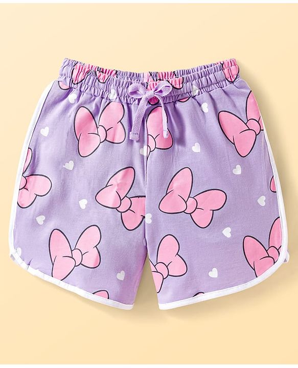 Pine Kids Disney Single Jersey Knit Half Sleeves T-Shirt & Shorts Night Suit with Minnie Mouse Graphic - Multicolor