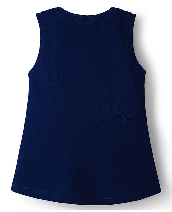 Babyhug Knit Sleeveless Frock With Butterfly Print - Navy Blue