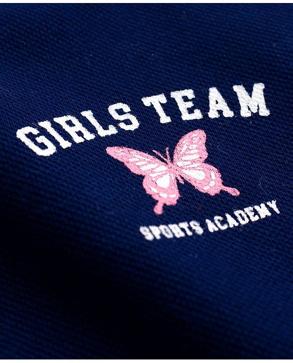 Babyhug Knit Sleeveless Frock With Butterfly Print - Navy Blue