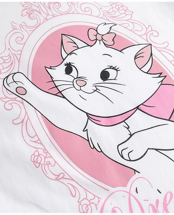 Pine Kids Disney Single Jersey Knit Half Sleeves Short Night Suit with Marie Graphic - Pink & White