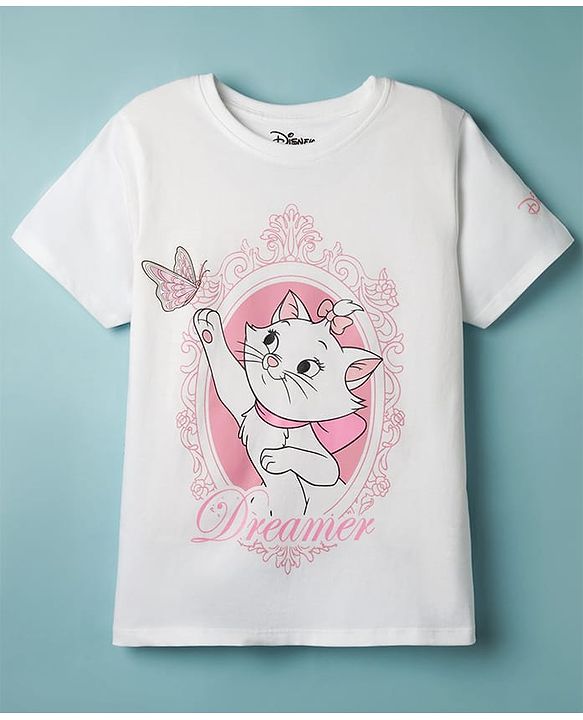 Pine Kids Disney Single Jersey Knit Half Sleeves Short Night Suit with Marie Graphic - Pink & White