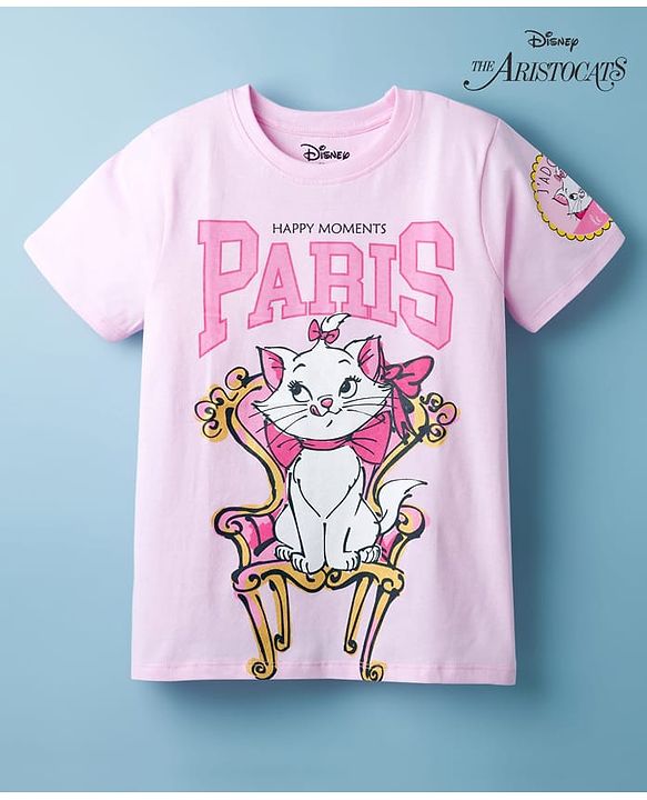 Pine Kids Disney 100% Cotton Half Sleeves T-Shirt With Marie Graphic - Pink
