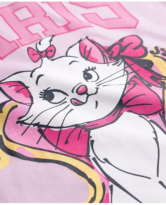 Pine Kids Disney 100% Cotton Half Sleeves T-Shirt With Marie Graphic - Pink
