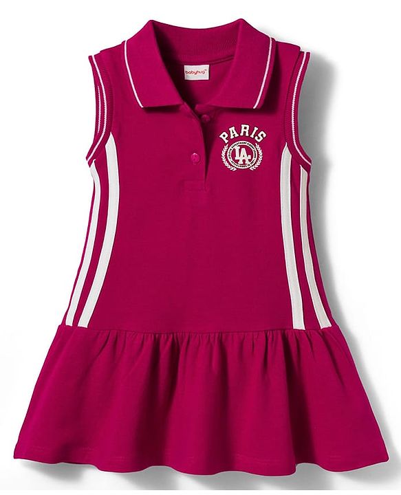 Babyhug Cotton Knit One Piece Dress Sleeveless Polo Neck Purple 9-12 Months