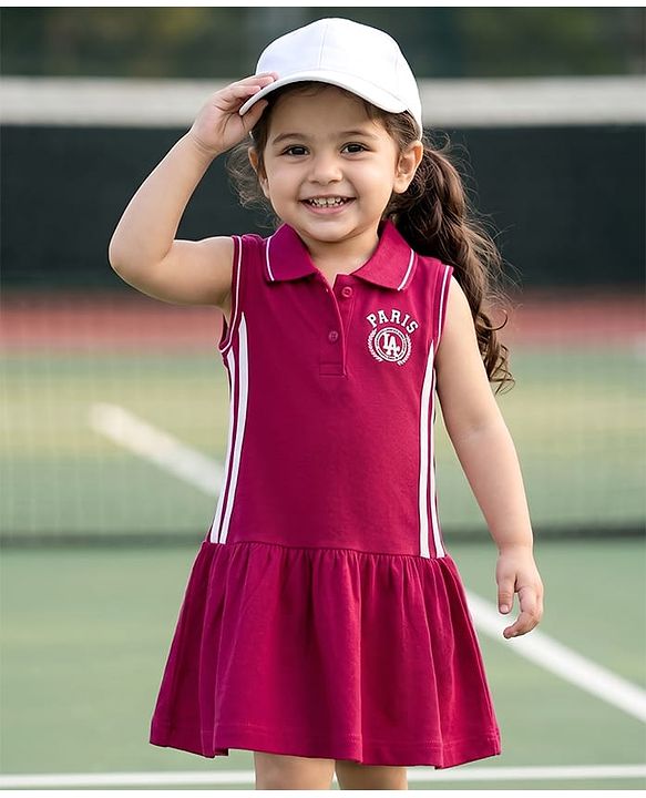 Babyhug Cotton Knit One Piece Dress Sleeveless Polo Neck Purple 9-12 Months