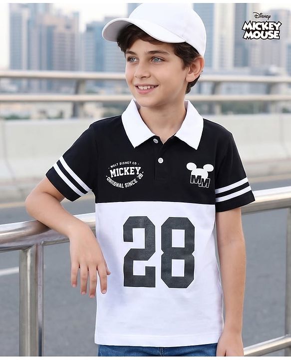 Pine Kids Disney Single Jersey Knit Half Sleeves Polo T-Shirt With Mickey Mouse Graphics - Multicolor