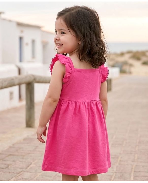 Babyhug Knit Sleeveless Frock With Heart Patch - Dark Pink