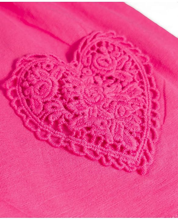 Babyhug Knit Sleeveless Frock With Heart Patch - Dark Pink