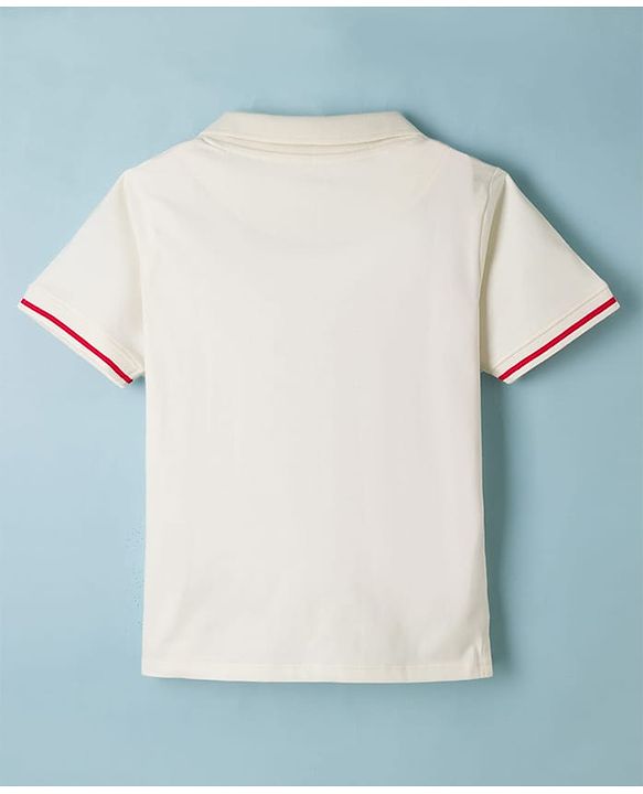 Pine Kids Disney Single Jersey Knit Half Sleeves Polo T-Shirt With Mickey Mouse Graphics - Off White