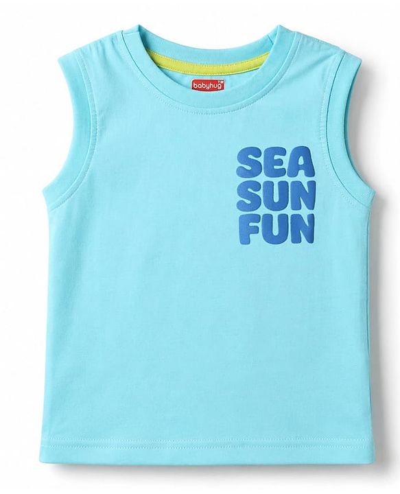 Babyhug Cotton Knit T-Shirts Sleeveless Graphic Light/Sky Blue 6-9 Months Pack of 3
