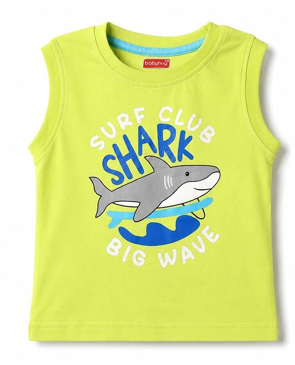 Babyhug Cotton Knit T-Shirts Sleeveless Graphic Light/Sky Blue 6-9 Months Pack of 3