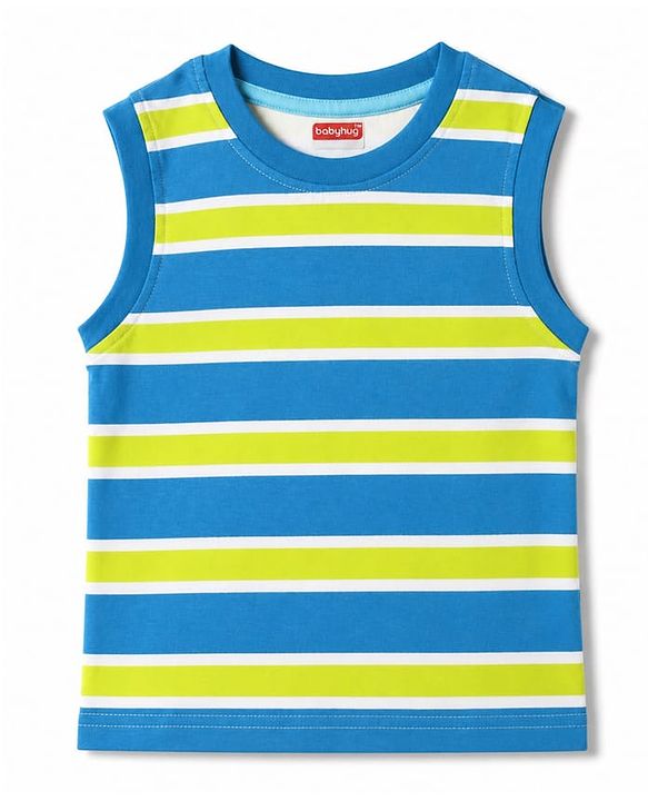 Babyhug Cotton Knit T-Shirts Sleeveless Graphic Light/Sky Blue 6-9 Months Pack of 3