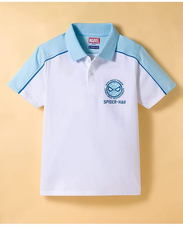 Pine Kids Marvel 100% Cotton Knit Half Sleeves Polo T-Shirt With Spider-Man Graphic -Multicolour