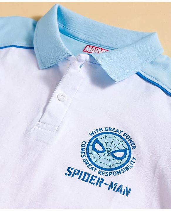 Pine Kids Marvel 100% Cotton Knit Half Sleeves Polo T-Shirt With Spider-Man Graphic -Multicolour
