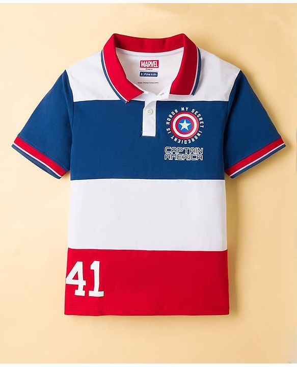 Pine Kids Marvel Single Jersey Knit Half Sleeves Polo T-Shirt With Avengers Graphics - Multicolor