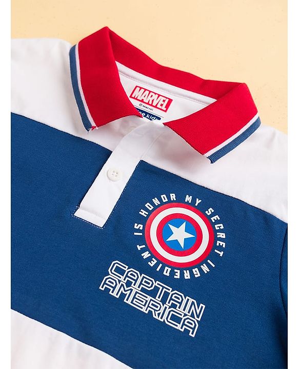 Pine Kids Marvel Single Jersey Knit Half Sleeves Polo T-Shirt With Avengers Graphics - Multicolor