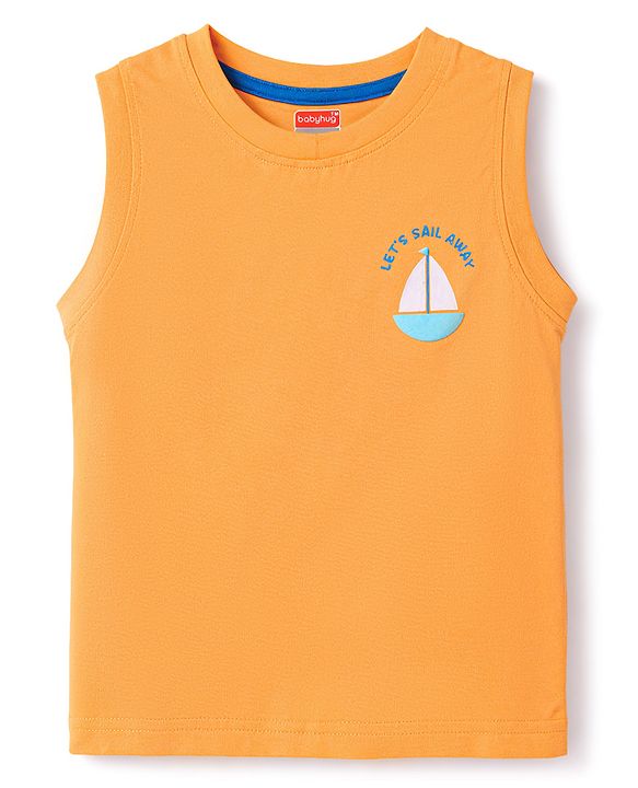 Babyhug Cotton Knit T-Shirts Sleeveless with Graphics Multi Color 6-9 Months Pack of 3
