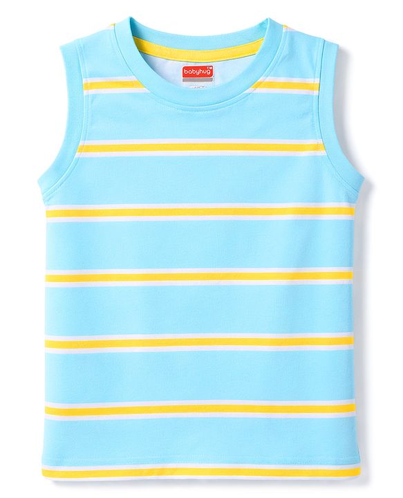 Babyhug Cotton Knit T-Shirts Sleeveless with Graphics Multi Color 6-9 Months Pack of 3