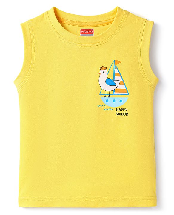 Babyhug Cotton Knit T-Shirts Sleeveless with Graphics Multi Color 6-9 Months Pack of 3