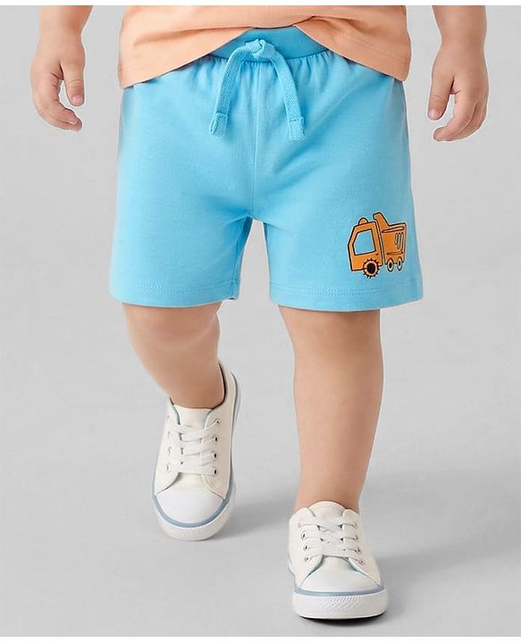 Babyhug Cotton Knit Mid Thigh Construction Vehicles Printed Shorts Pack Of 3 - Multi Color