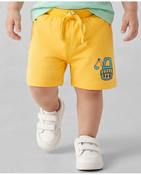 Babyhug Cotton Knit Mid Thigh Construction Vehicles Printed Shorts Pack Of 3 - Multi Color