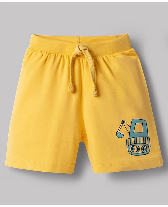 Babyhug Cotton Knit Mid Thigh Construction Vehicles Printed Shorts Pack Of 3 - Multi Color