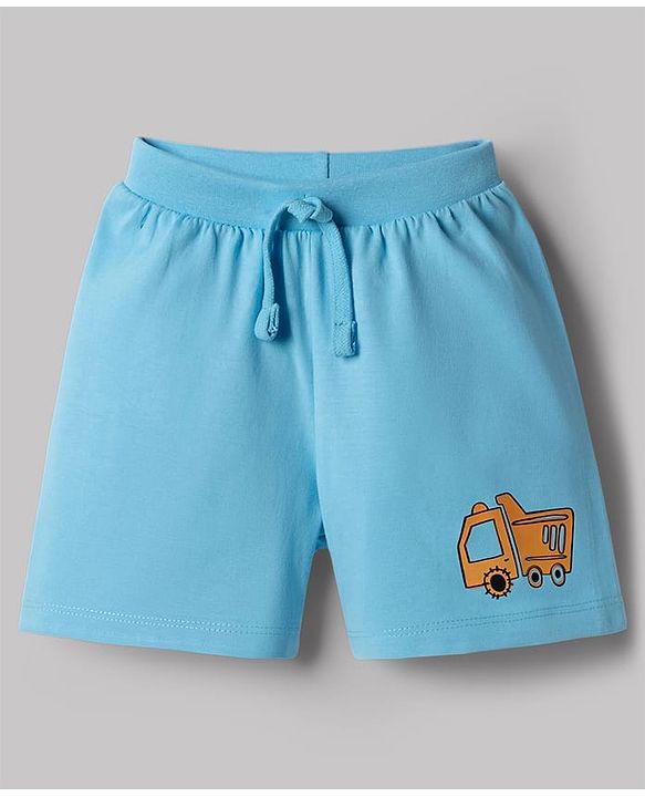 Babyhug Cotton Knit Mid Thigh Construction Vehicles Printed Shorts Pack Of 3 - Multi Color
