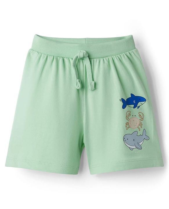Babyhug Cotton Knit Mid Thigh Length Shorts with Sea Life Print & Tape Detailing Pack of 2 - Multicolor