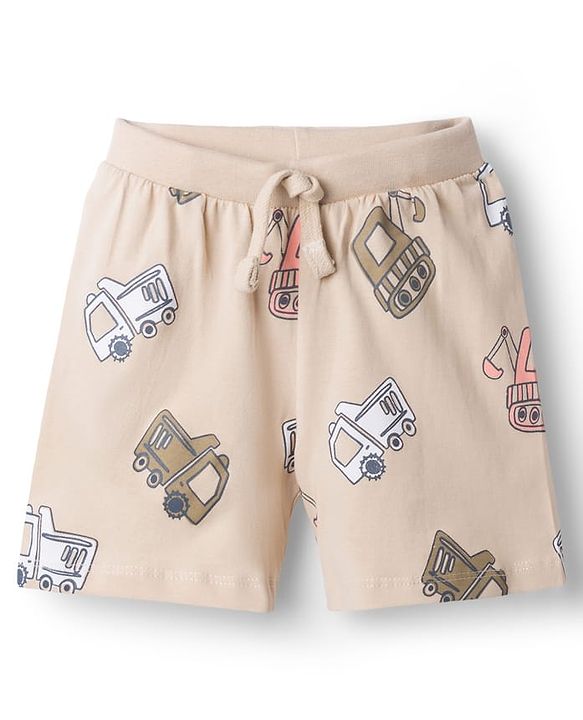 Babyhug Cotton Knit Mid Thigh Length Shorts with Sea Vehicle Print Pack of 2 - Multicolor
