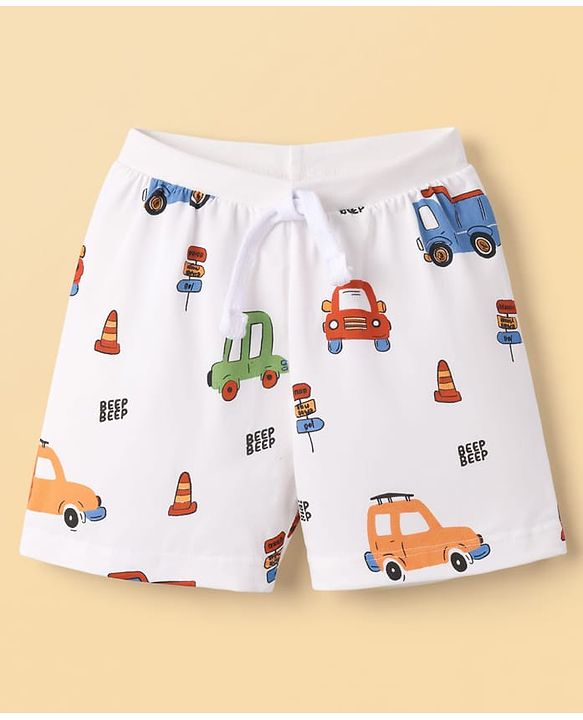 Babyhug Cotton Knit Mid Thigh Vehicles Printed Shorts Pack Of 2 - Multi Color