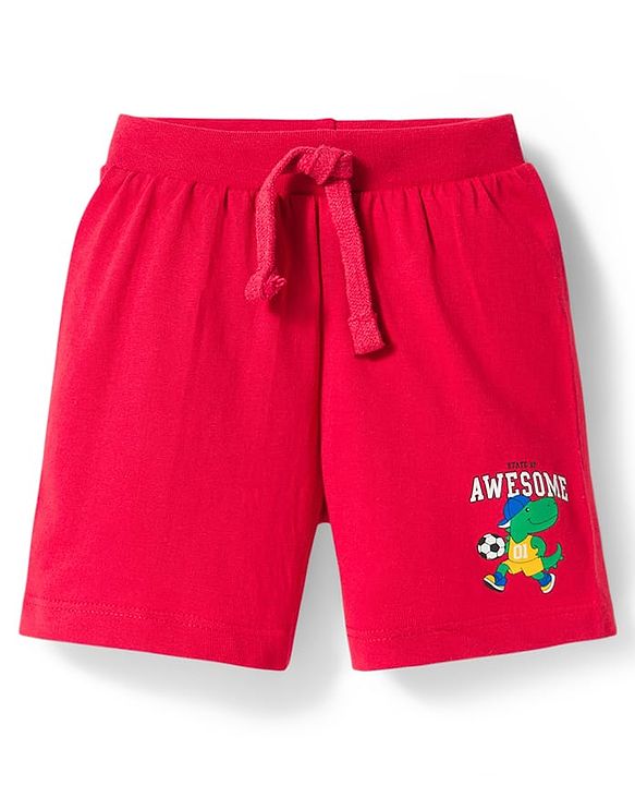 Babyhug Single Jersey Knit Mid Thigh Shorts with Dino & Number Print Pack of 3 - Multicolor
