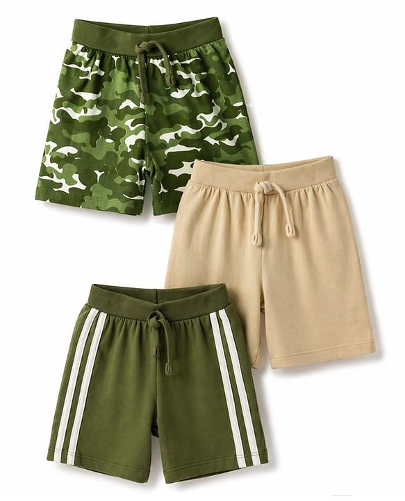 Babyhug Cotton Knit Mid Thigh Camouflage Printed Shorts Pack Of 3 - Multicolor