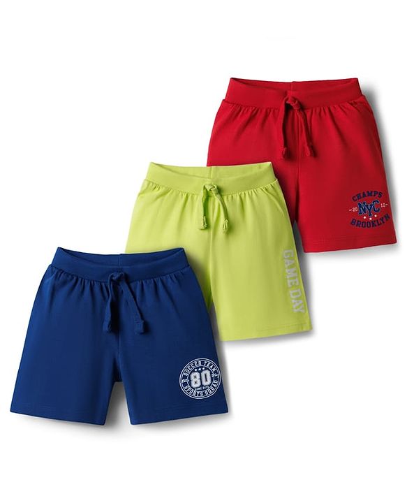 Babyhug Single Jersey Knit Mid Thigh Shorts with Text Print Pack of 3 - Multicolor