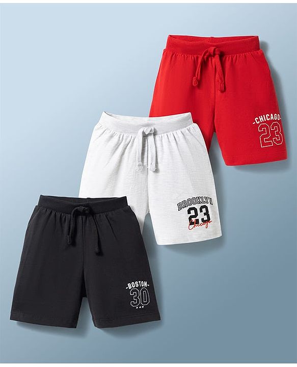 Babyhug Cotton Knit Mid Thigh Text Printed Shorts Pack Of 3 - Multicolor
