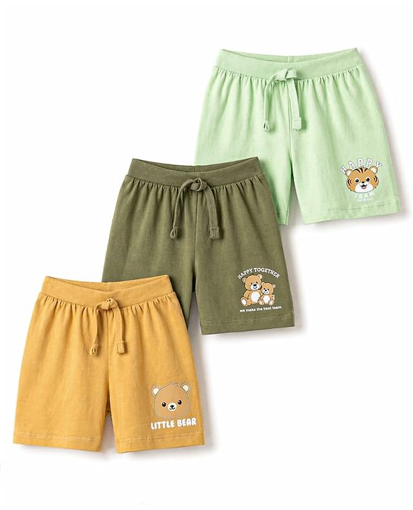 Babyhug Single Jersey Knit Mid Thigh Shorts with Animal Print Pack of 3 - Multicolor
