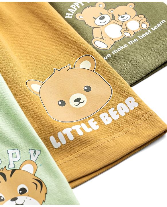 Babyhug Single Jersey Knit Mid Thigh Shorts with Animal Print Pack of 3 - Multicolor
