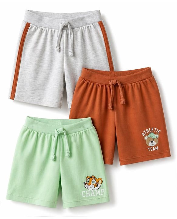 Babyhug Single Jersey Knit Mid Thigh Shorts with Teddy Print Pack of 3 - Multicolor