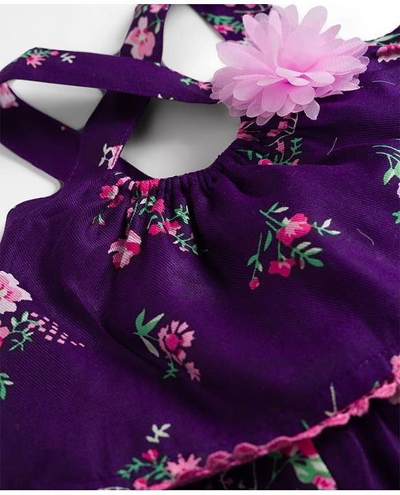 Babyhug Woven Sleeveless Top with Floral Print &  Applique - Multicolor