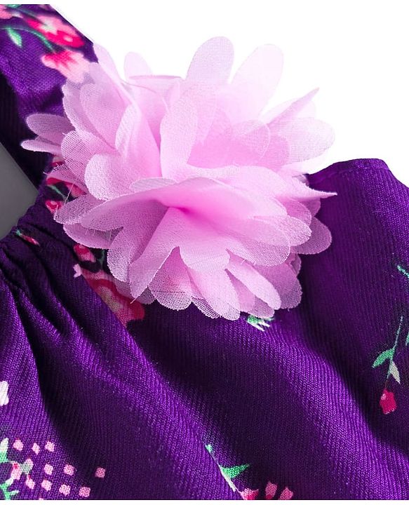 Babyhug Woven Sleeveless Top with Floral Print &  Applique - Multicolor