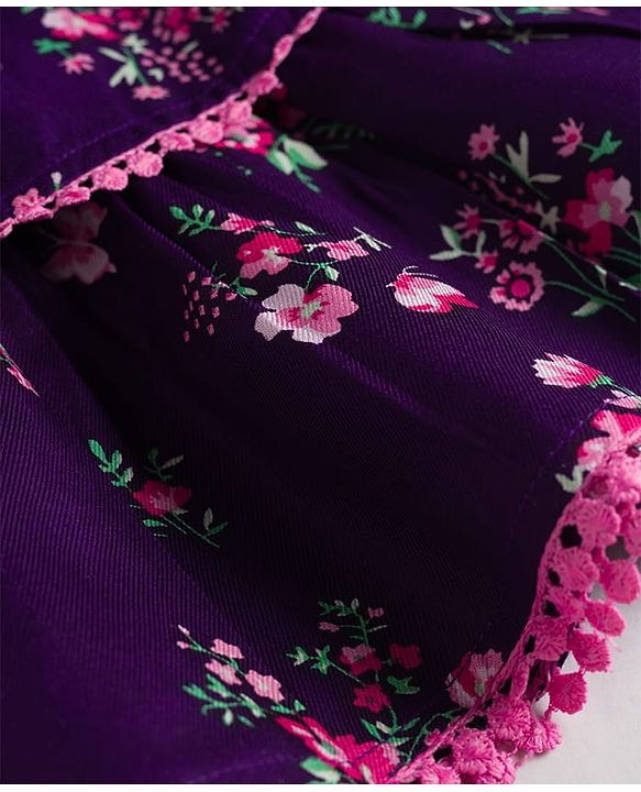 Babyhug Woven Sleeveless Top with Floral Print &  Applique - Multicolor