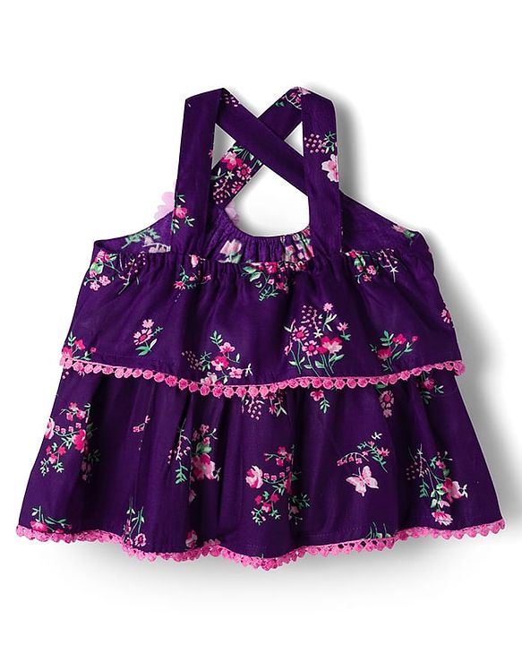Babyhug Woven Sleeveless Top with Floral Print &  Applique - Multicolor