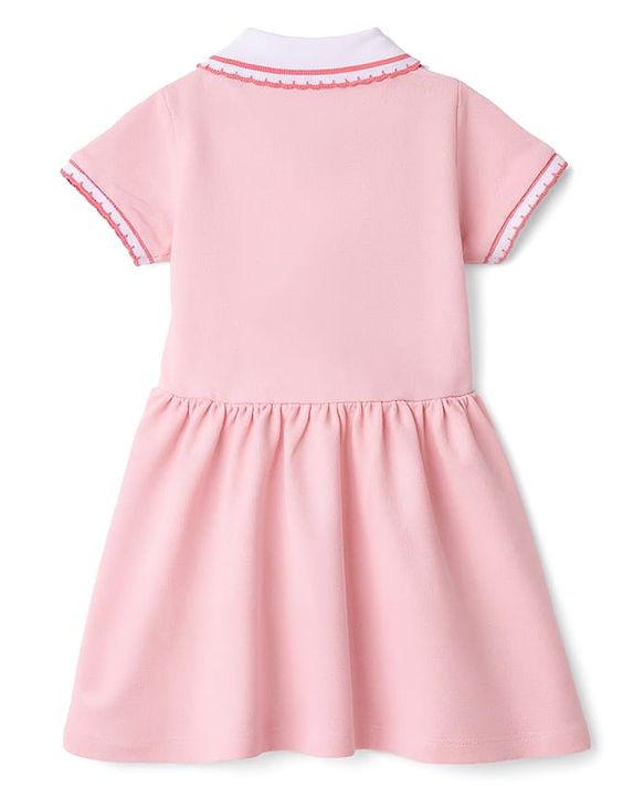 Babyhug Knit Half Sleeves Frock with Bow Print - Pink