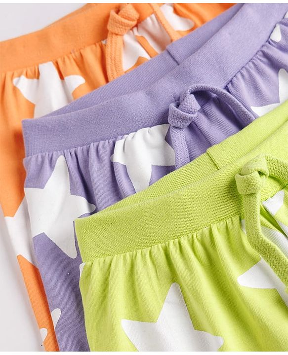 Babyhug Single Jersey Knit Mid Thigh Shorts with Star Print Pack of 3 - Multicolor